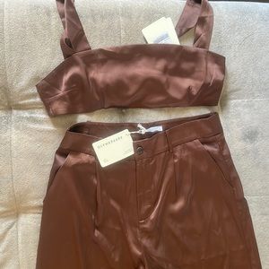 Pepper Mayo Milano satin pant and crop shirt set